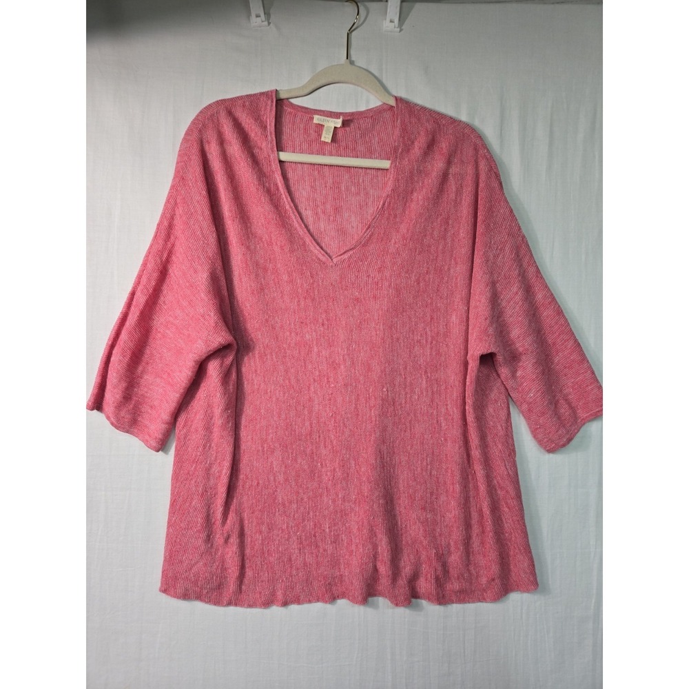 Eileen Fisher Women's M Pink Linen Knit Tunic Sweater Pullover Quiet Luxury